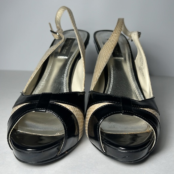 White House Black Market Faux Reptile Skin black & tan high heel shoes size 7 M - Picture 5 of 6